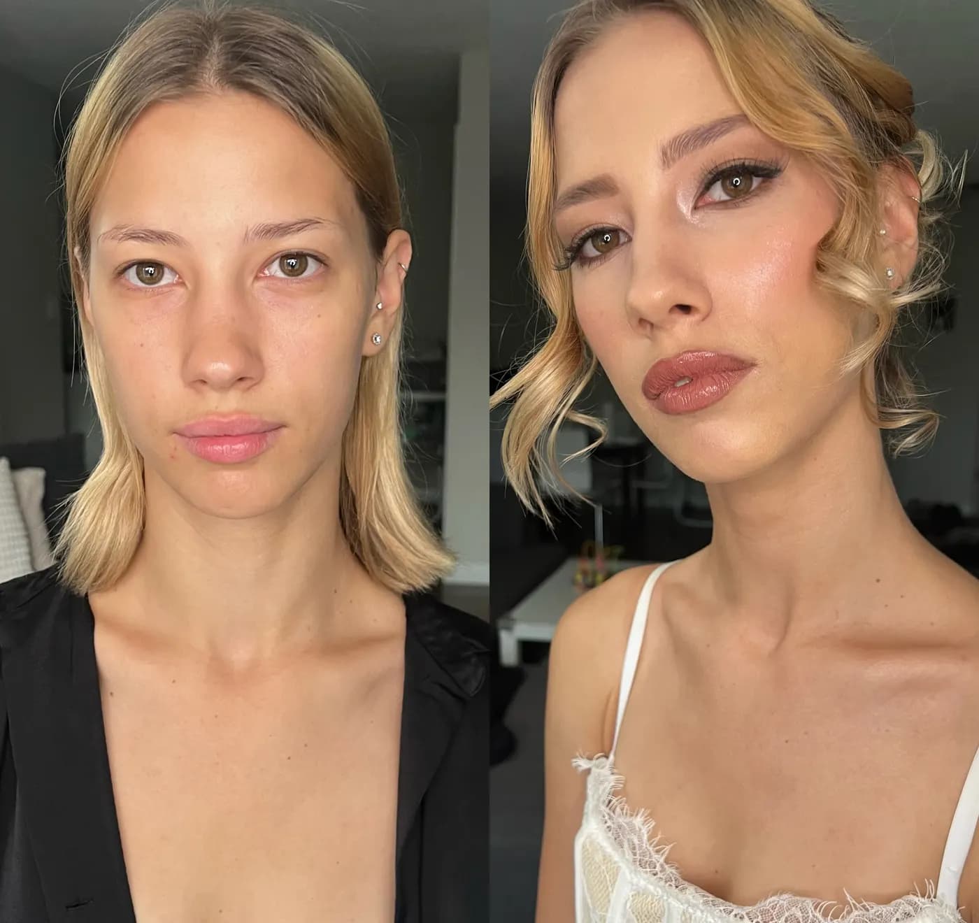 Before and after soft glam makeup by Sakina in Calgary